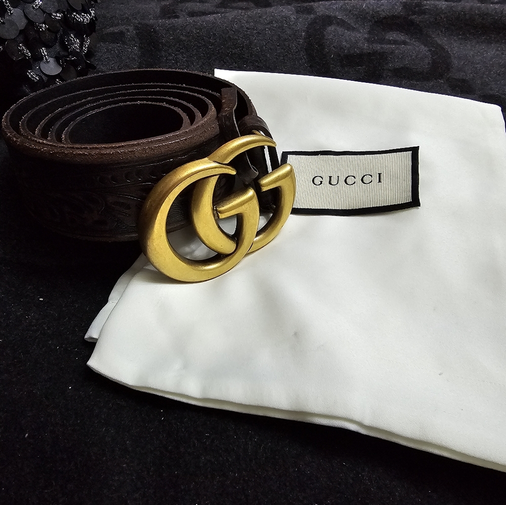 Authentic Gucci GG Marmont belt brown vintage antique design